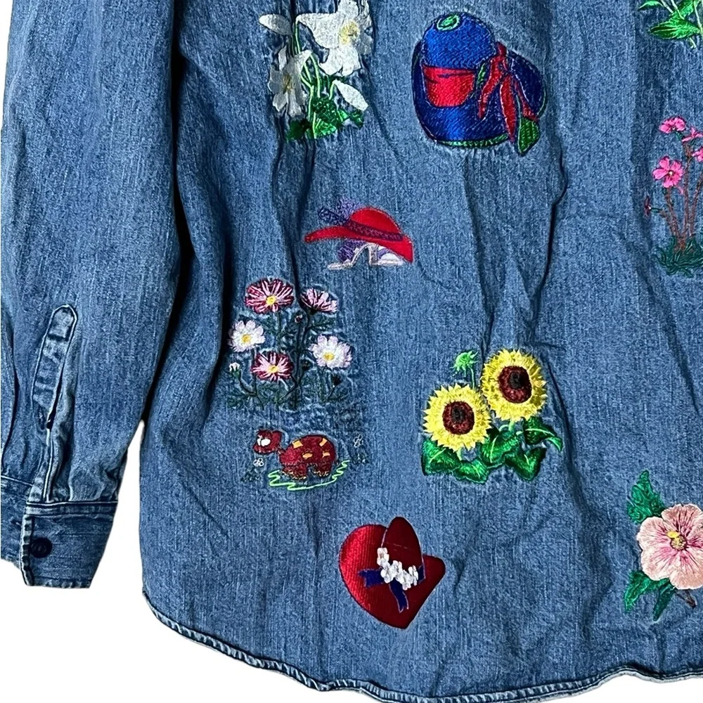 Edward Woman | Vintage embroidered button down denim shirt size extra la…
